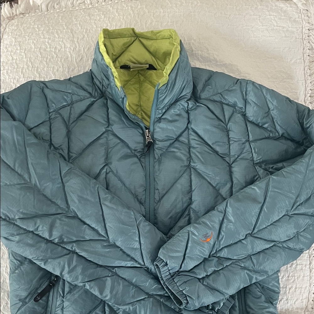 Moonstone Lightweight Teal Blue Quilted Jacket with Lime Green Lining